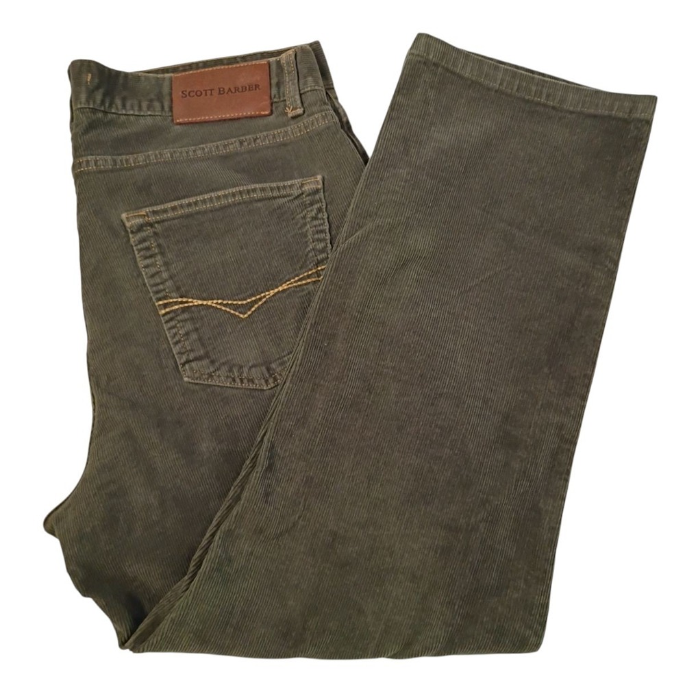 Scott Barber Corduroy Pants Mens‎ 36 x 27 Green Stretch Straight Leg Italy